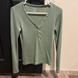 American Eagle Outfitters Sage Green V-Neck Long Sleeve